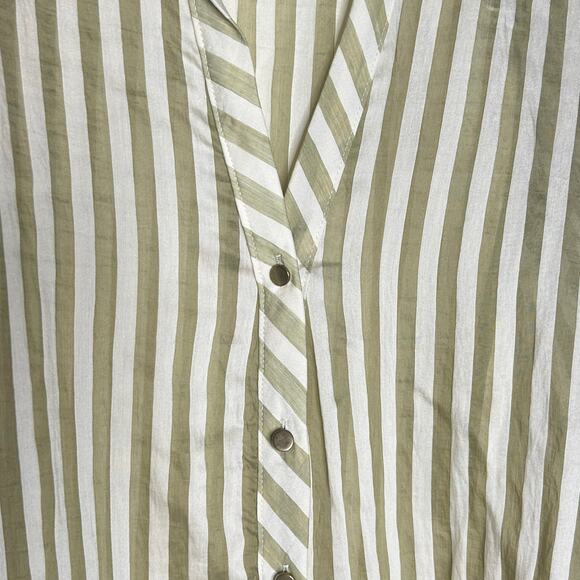 Zara Flowy Striped‎ Long Sleeve Gold Buttons Shirt Ecru/Green Sz L - Picture 8 of 13